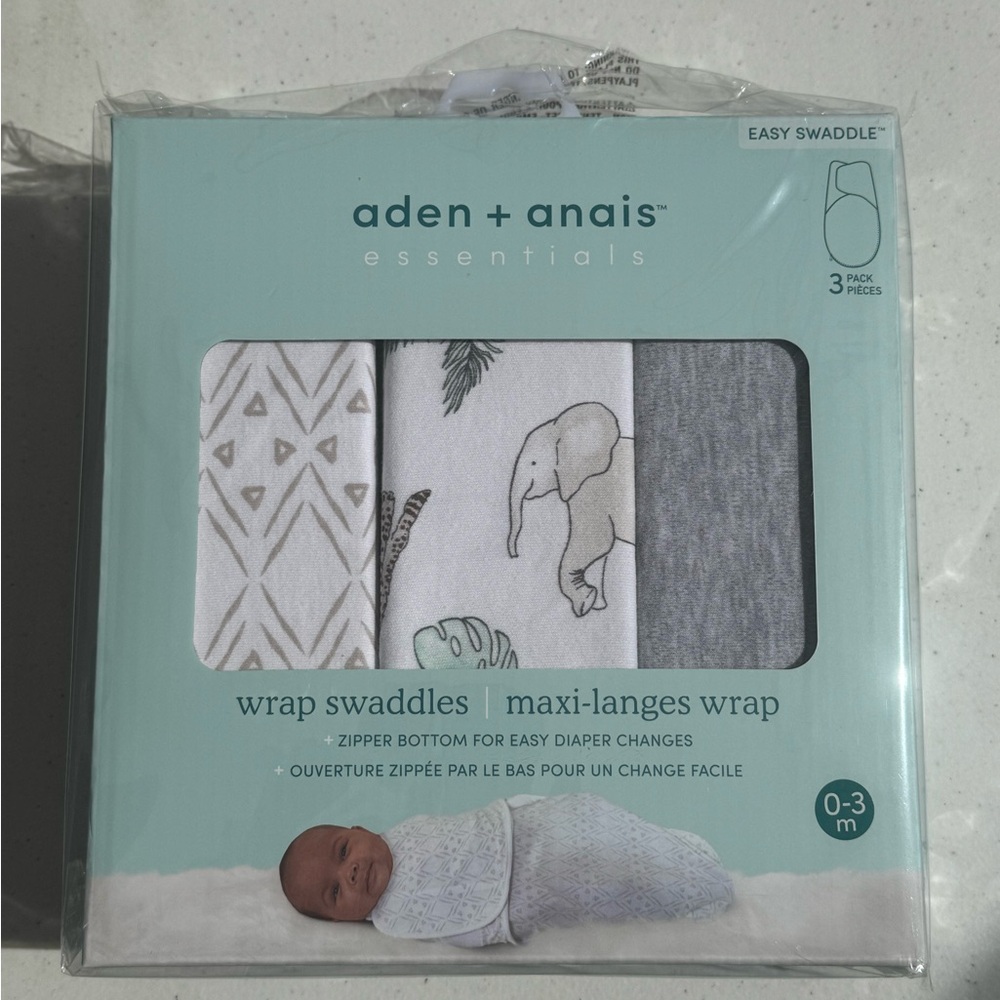 aden + anais Gray & White Elephant Print Easy Swaddle (3-Pack)